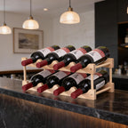 Wooden Wine Rack, countertop Wine Rack, 8-Bottle Stackable Wine Storage Rack, DIY Assembled Wine Holder, Used in Kitchens, countertops, etc (2 Layers with 8 Bottles)