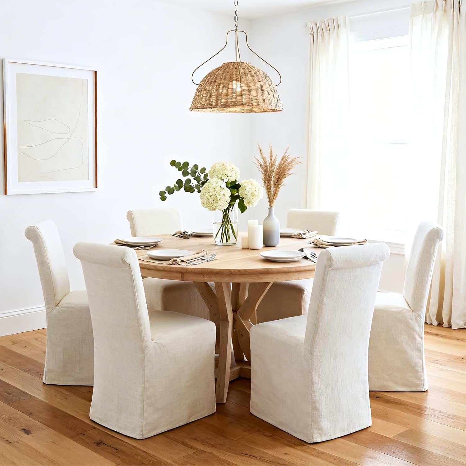 chairus Slipcovered Parsons Dining Chairs Set of 6, Upholstered Dining Room Chairs with Washable Linen Cover & High Back, Modern Farmhouse Wooden Side Kitchen Chairs, Cream White