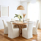 chairus Slipcovered Parsons Dining Chairs Set of 6, Upholstered Dining Room Chairs with Washable Linen Cover & High Back, Modern Farmhouse Wooden Side Kitchen Chairs, Cream White