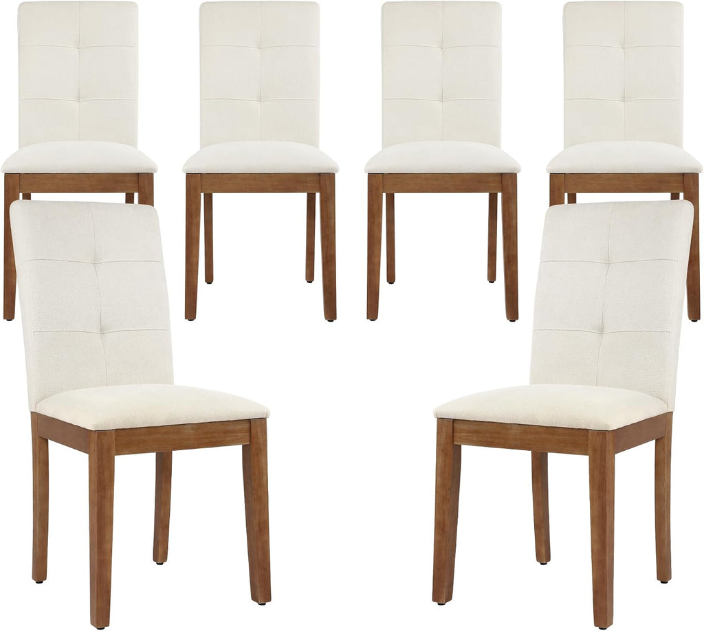 DAGONHIL Dining Chairs Set of 6, Modern Upholstered Fabric Dining Room Chairs, Armless Kitchen Chairs with Wood Legs and Padded Seat for Living Room, Bedroom, Kitchen (Beige)