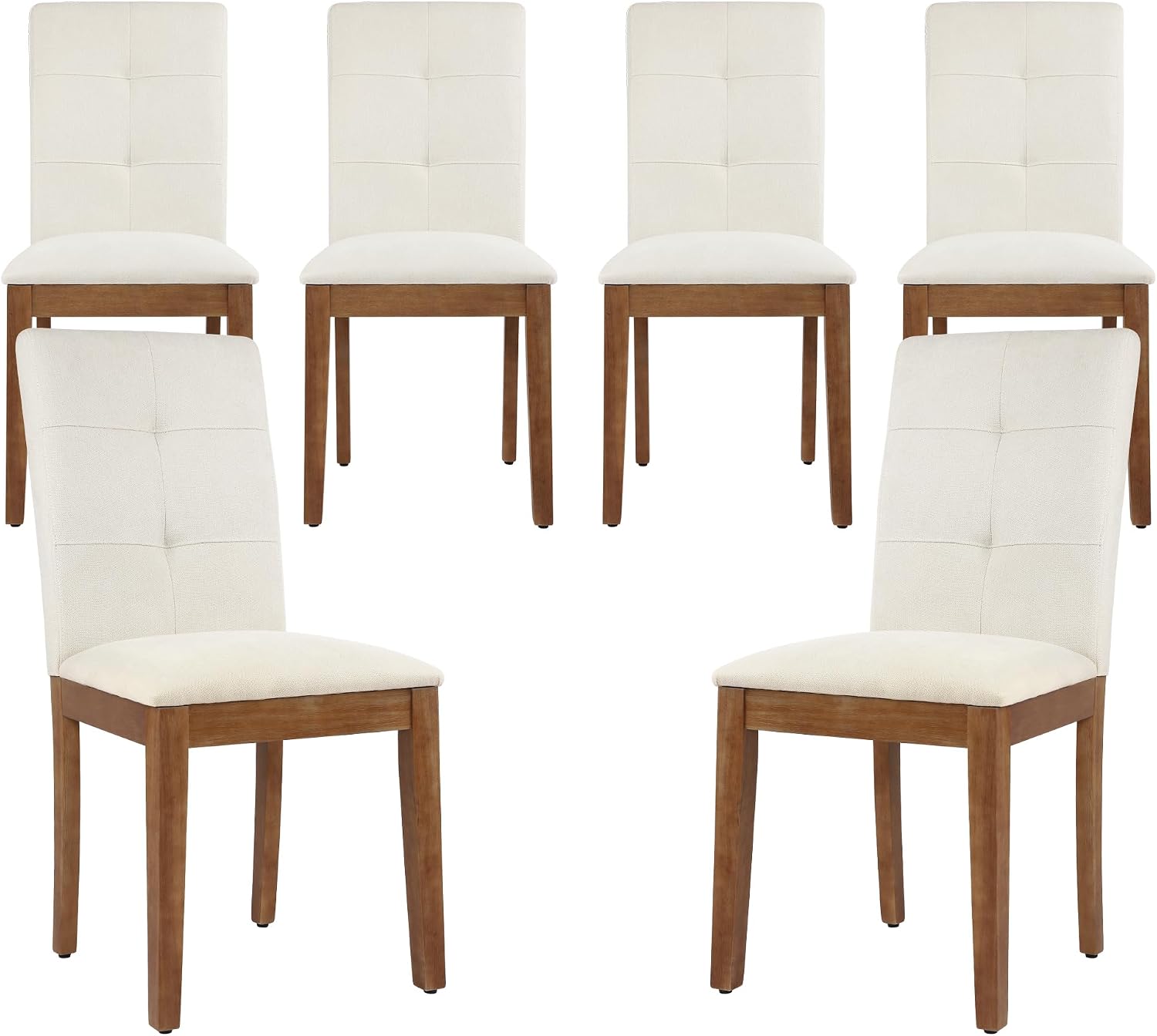 DAGONHIL Dining Chairs Set of 6, Modern Upholstered Fabric Dining Room Chairs, Armless Kitchen Chairs with Wood Legs and Padded Seat for Living Room, Bedroom, Kitchen (Beige)