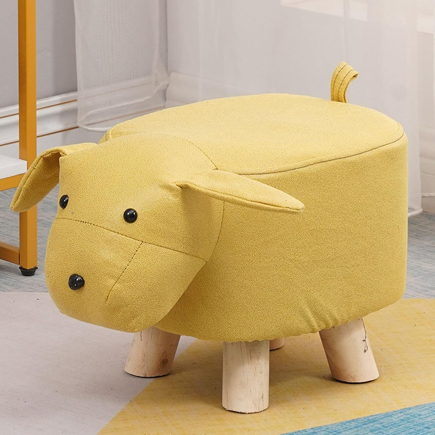 s Footstool Shoe Changing Stool Foot Rest Ottoman Stool for Nursery Living Room Playroom, Yellow Dog