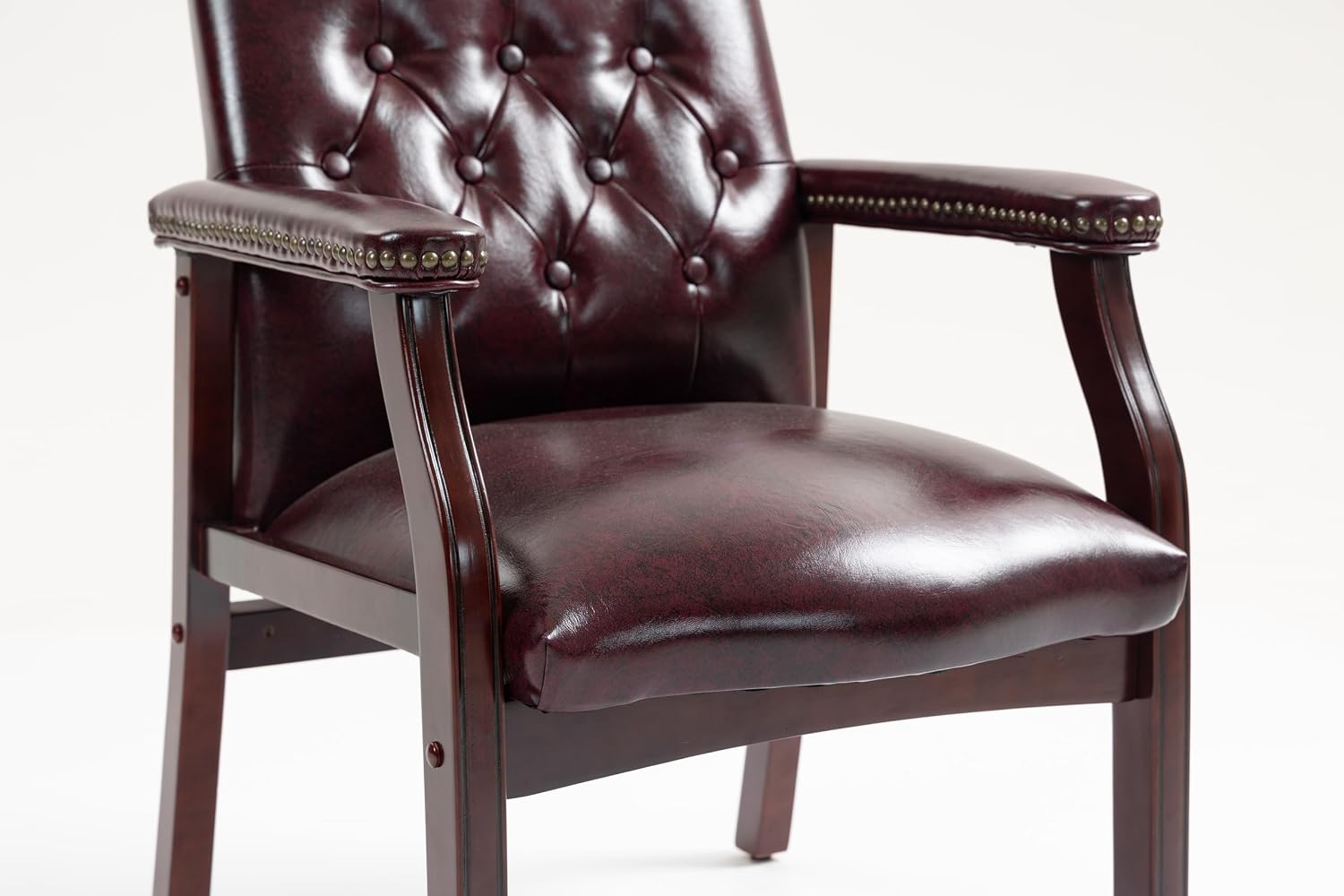 Leather Office Guest Chairs Set of 2, Ergonomic Waiting Room Chair with Arms Reception Chairs No Wheels Conference & Meeting Side Chairs Executive Furniture (Burgundy)