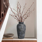 Rustic Vase, 11 inch Large Terracotta Flower Vase, Farmhouse Ceramic Pottery, Distressed Farmhouse Decor for Living Room, Shelf, Entryway, Room Decor, Black Bronze