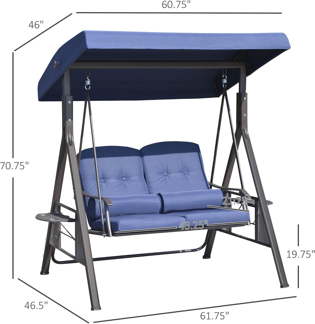 Outdoor Patio Swing Chair for Two with Tilting Canopy and Cushions