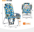 16" Tall Beach Chairs for Adults,2-Pack Lightweight Backpack Chair with 5-Position,Cooler Bag,Cup Holder,Towel Rack，Suitable for Camping Pool Patio Lawn Outdoor Travel