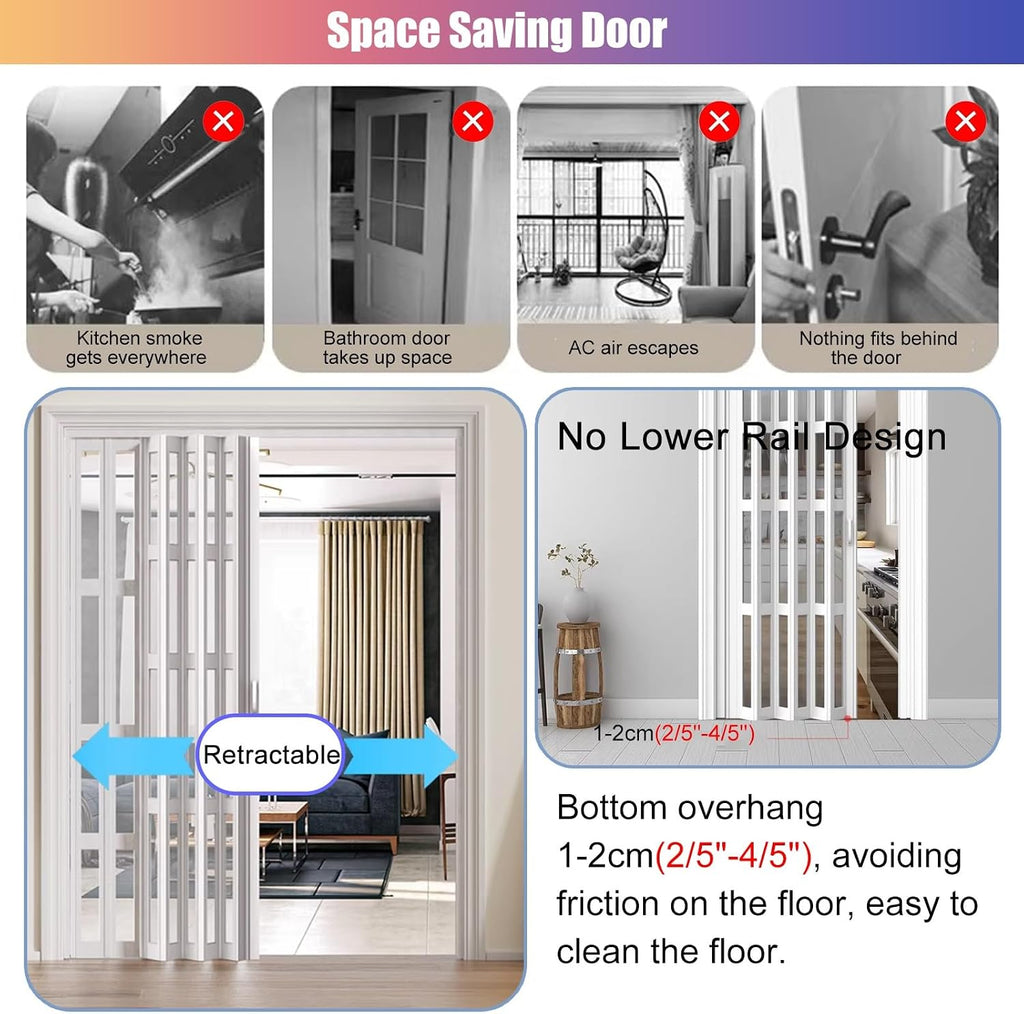 Acrylic Glass Sliding Folding Door with Aluminum Frame, Indoor Retractable Room Divider, Custom Size Privacy Panel Screen Partition, 80-86 Inches High