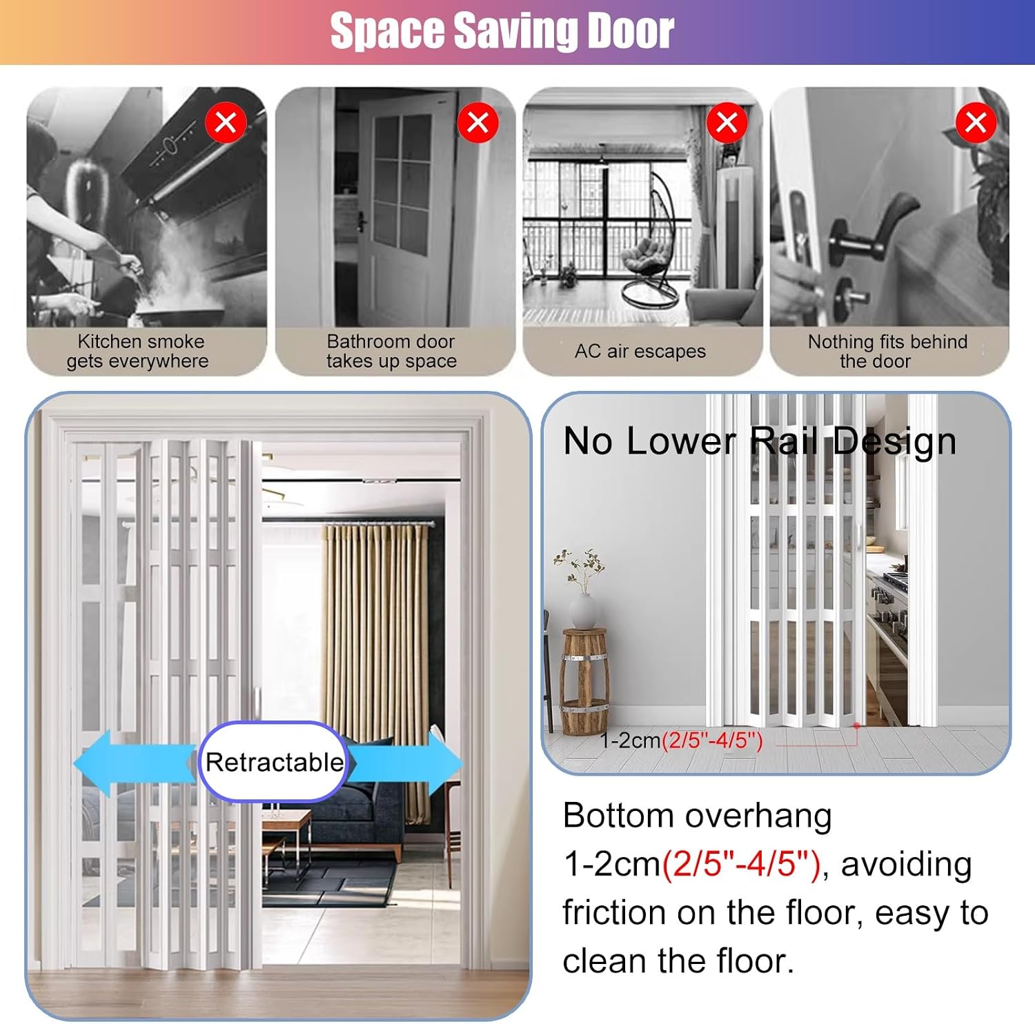 Acrylic Glass Sliding Folding Door with Aluminum Frame, Indoor Retractable Room Divider, Custom Size Privacy Panel Screen Partition, 80-86 Inches High
