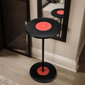 Weysat Vinyl Records Side Table Record Decoration for Indie Hippie Room Decor Small Round End Drink Table with Pedestal Modern Hippie Decor for Home Music Room Party Aesthetic Decoration 14x25.6 Inch