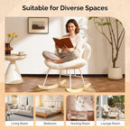 VINGLI 25.6" Extra Wide Nursery 115° Armless Rocking Chair, Curved Cute Cross-Legged Glider Chair with Pillow & Solid Wood, Nursing Chair for Bedroom, Living Room, Teddy Fleece, White Cream
