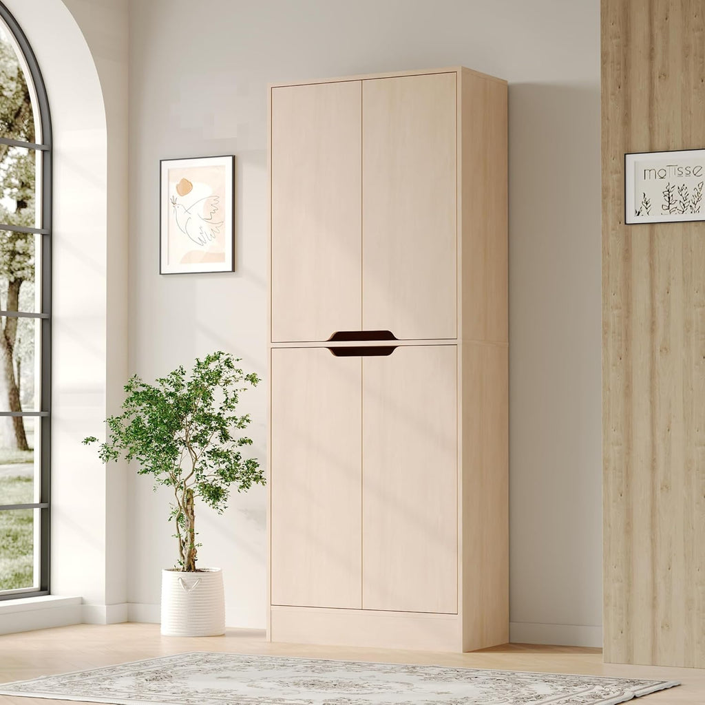 Housoul 71" Tall Freestanding Pantry Cabinet, 4 Doors Larder Cupboard with Adjustable Shelves, Kitchen Hutch for Kitchen & Dining Room, Oak