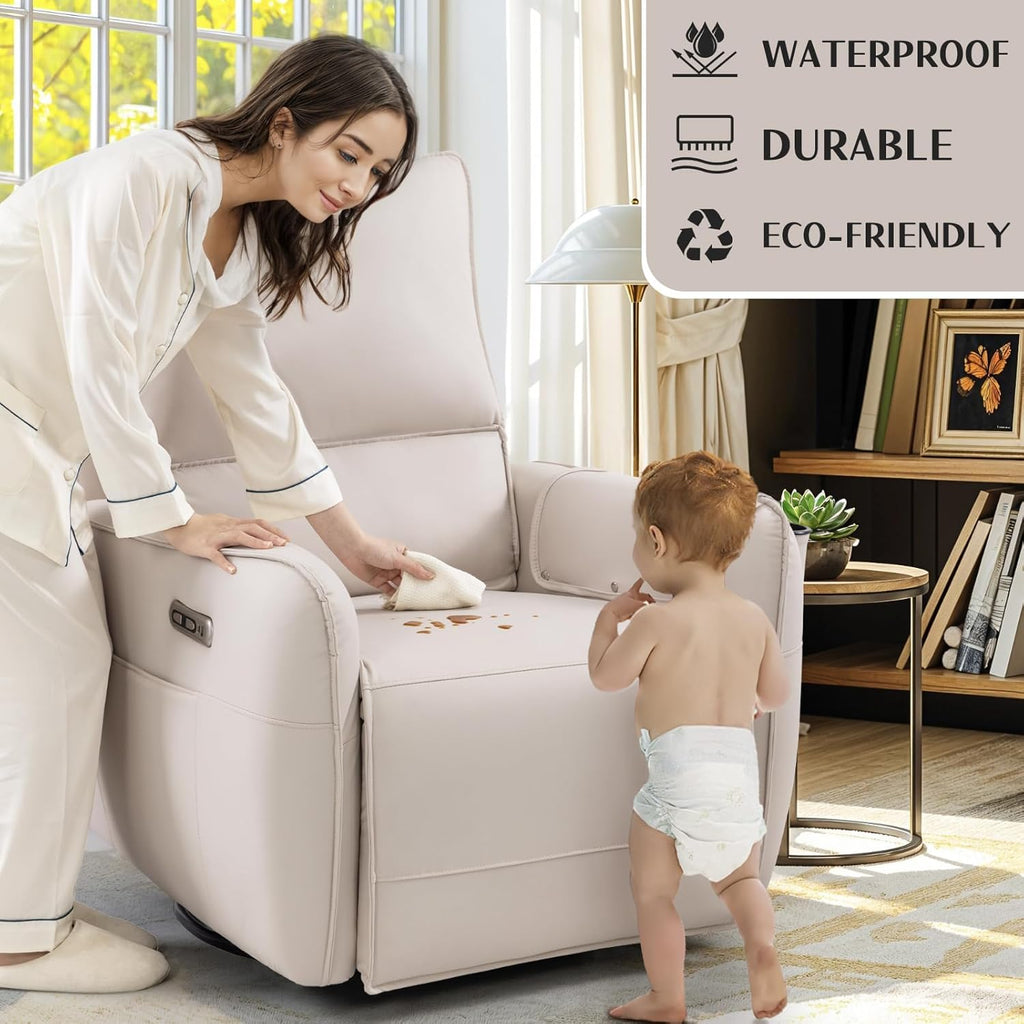 Power Recliner Gliders for Nursery, Electric Swivel Rocker Recliner Chair, Comfy Upholstered Living Room Reclining Rocking Chairs with Lumbar Support (Cream, 41" X 40" X 36")