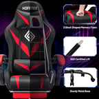 HOFFREE Gaming Chair with LED RGB Lights Massage Ergonomic Video Game Chairs with Footrest High Back Reclining Computer Chair with Adjustable Lumbar Support Red and Black