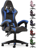 Bigzzia Gaming Chair, Computer Game Chair with Lumbar Support, Comfortable Video Game Chairs for Adults Kids, Racing Style Gamer Chair with 360°-Swivel Seat and Headrest（Blue）