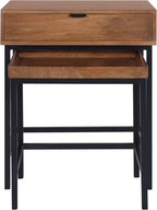 Casartis Living Atelier Nesting Side Table Set of 2 in Honey, Solid Mango Wood with Powder-Coated Iron, Drawer and Tray Top