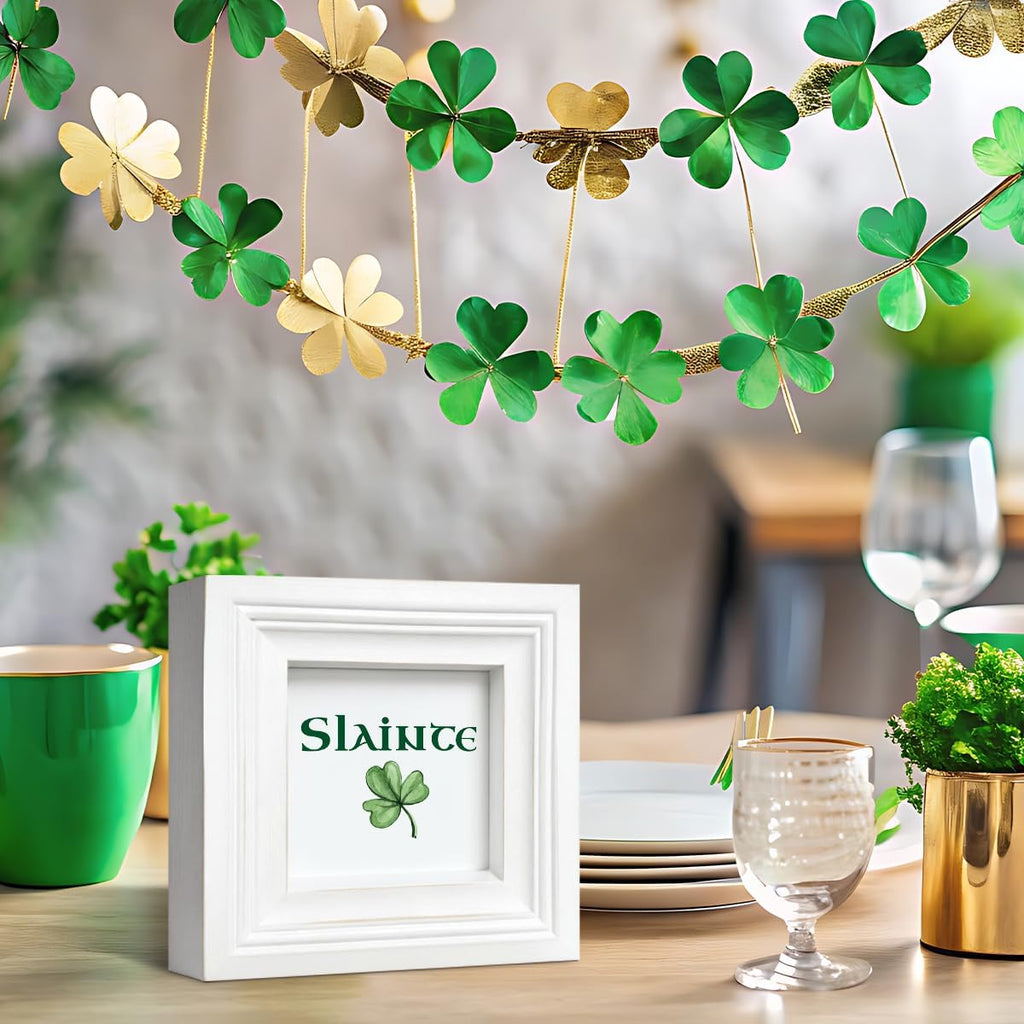 Simply Said, ST Patrick's Day Decor, 15x15 Inches Framed Wooden Sign for Home Decorate, Slainte Wood Sign Plaque, Clover Table Decor, Irish Decors, Farmhouse Decos to Shelf Decorations