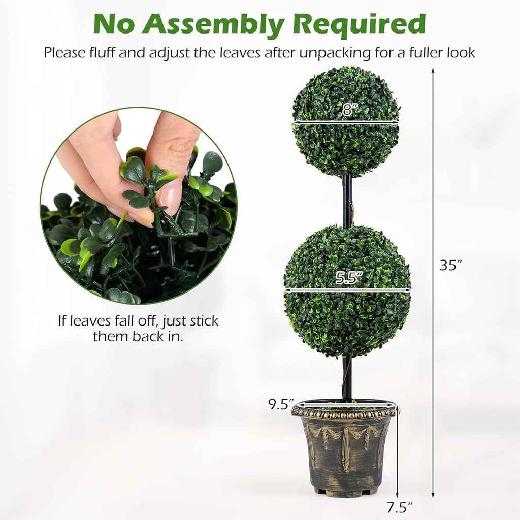 Goplus 3 FT Artificial Boxwood Topiary Tree, Sun-Protective Double Ball Faux Potted Plants, Greenery Indoor Outdoor Fake Plants Shrubs for Entryway Home Office Front Porch Decor (1)