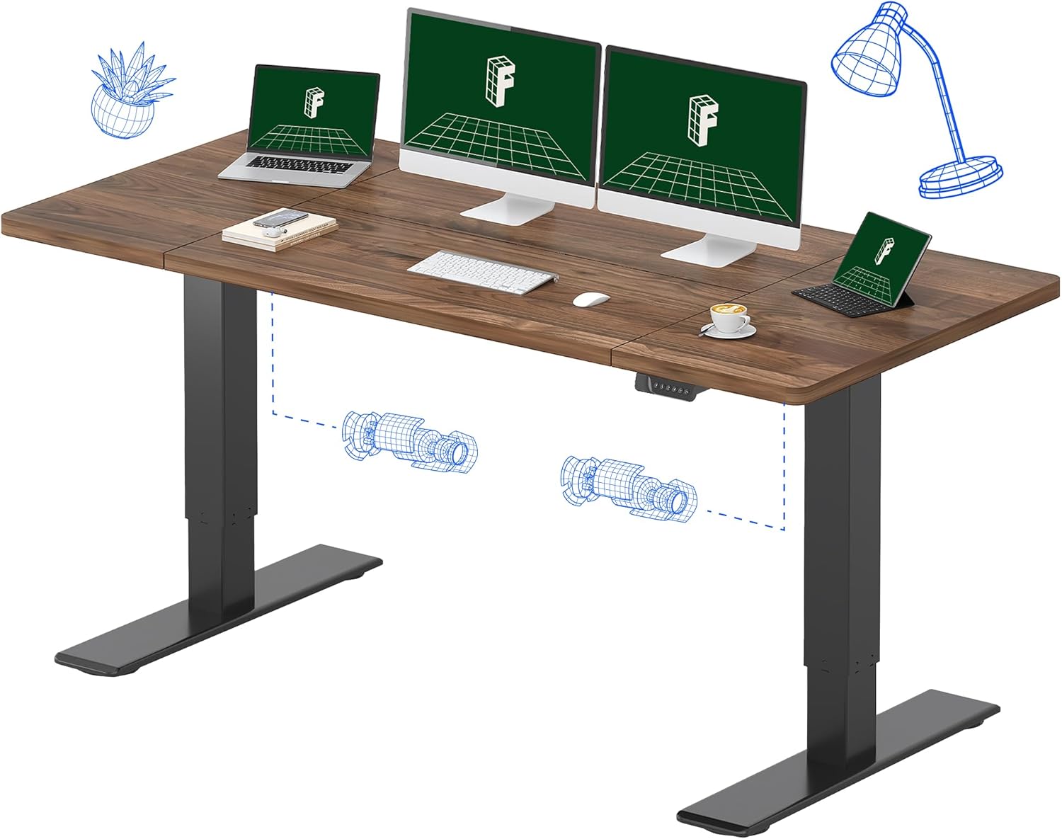 FLEXISPOT 71"x32" Large Dual Motor Electric Standing Desk, Black Walnut - 198 LBS Heavy-Duty Capacity, Ideal for Home Office, Creative Studio, or Multi-Monitor Setup