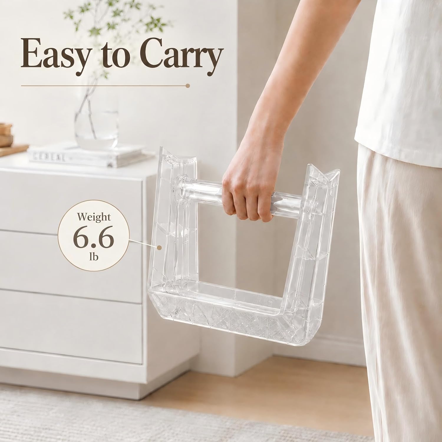Clear Acrylic-Style Folding Stool, Portable Lightweight Folding Seat, Compact Space Saving Stool for Bathroom, Vanity, Bedroom, Closet & Small Spaces(Transparent)