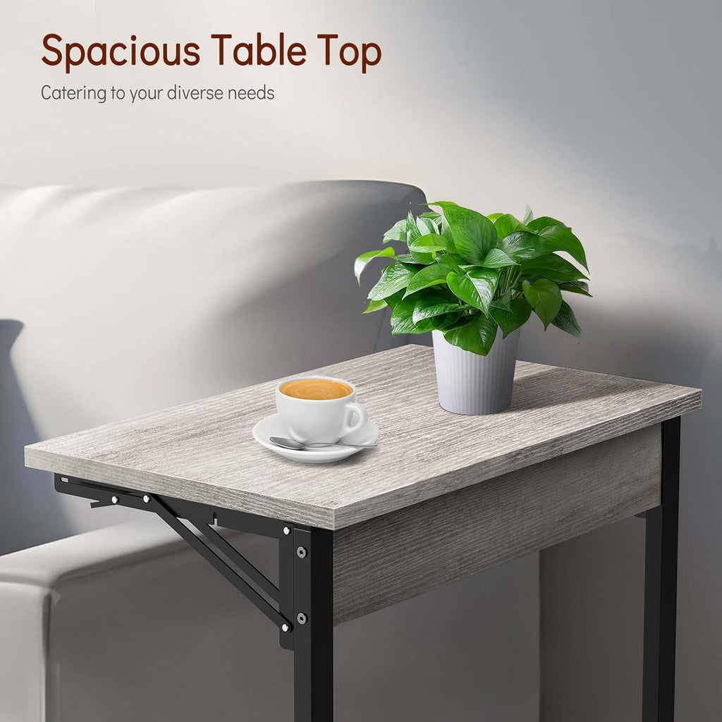 Tatub 24" TV Tray Table Set of 4, Folding C Shaped End Table, Small Sofa Side Laptop Desk for Living Room, Bedroom, Ivory White