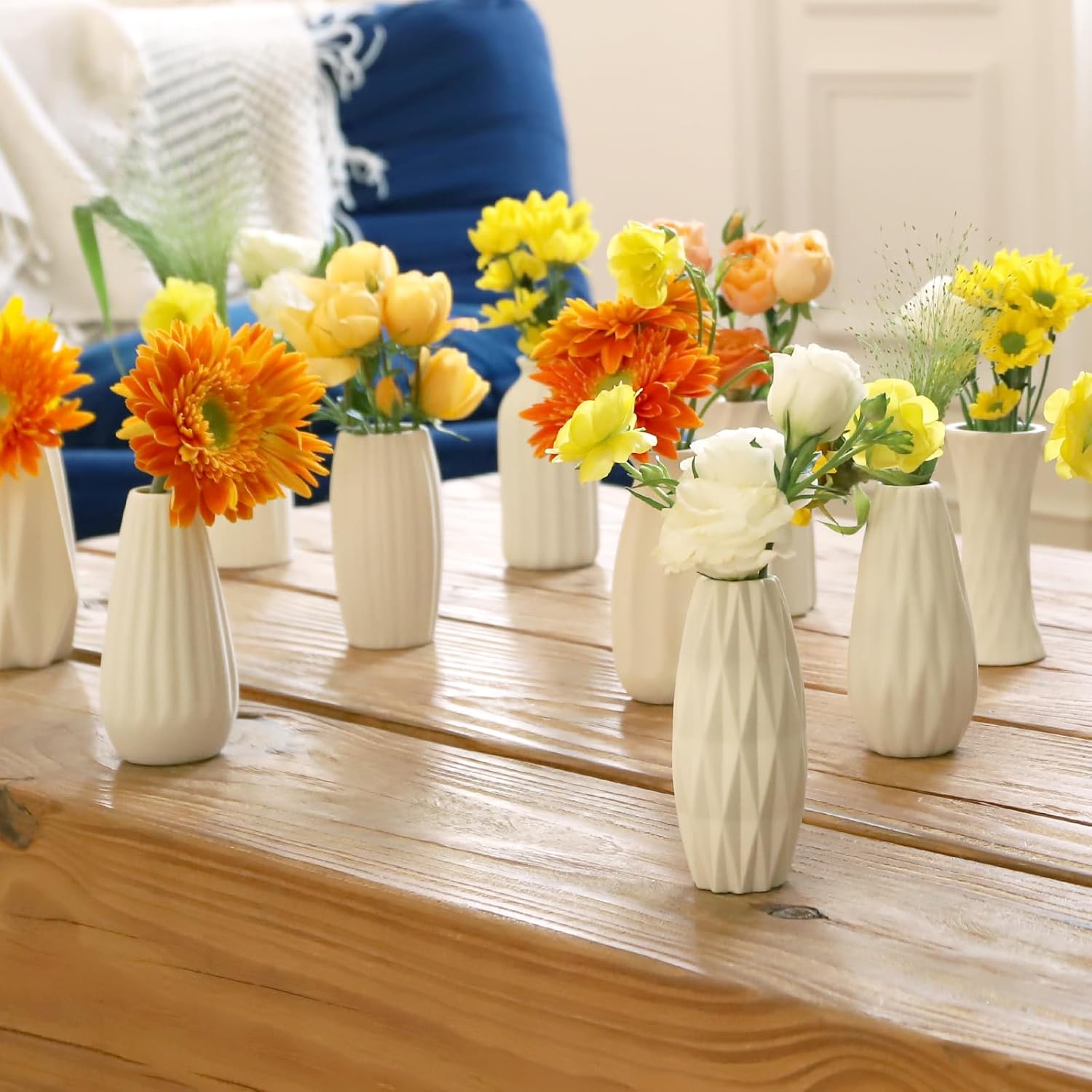 16packs Small White Ceramic Vases - Mini Flower Vases for Centerpieces, Boho Home Decor, White Bud Vase Set for Weddings Table Decor, Pampas Grass
