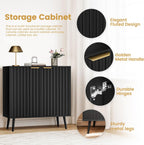 Black Fluted Buffet Cabinet, Free Standing Sideboard with Storage, Wood Accent Cabinet with Doors & Shelf, Modern Credenza, Sideboard Buffet Cabinet for Living Room, Dining Room(1, Black)