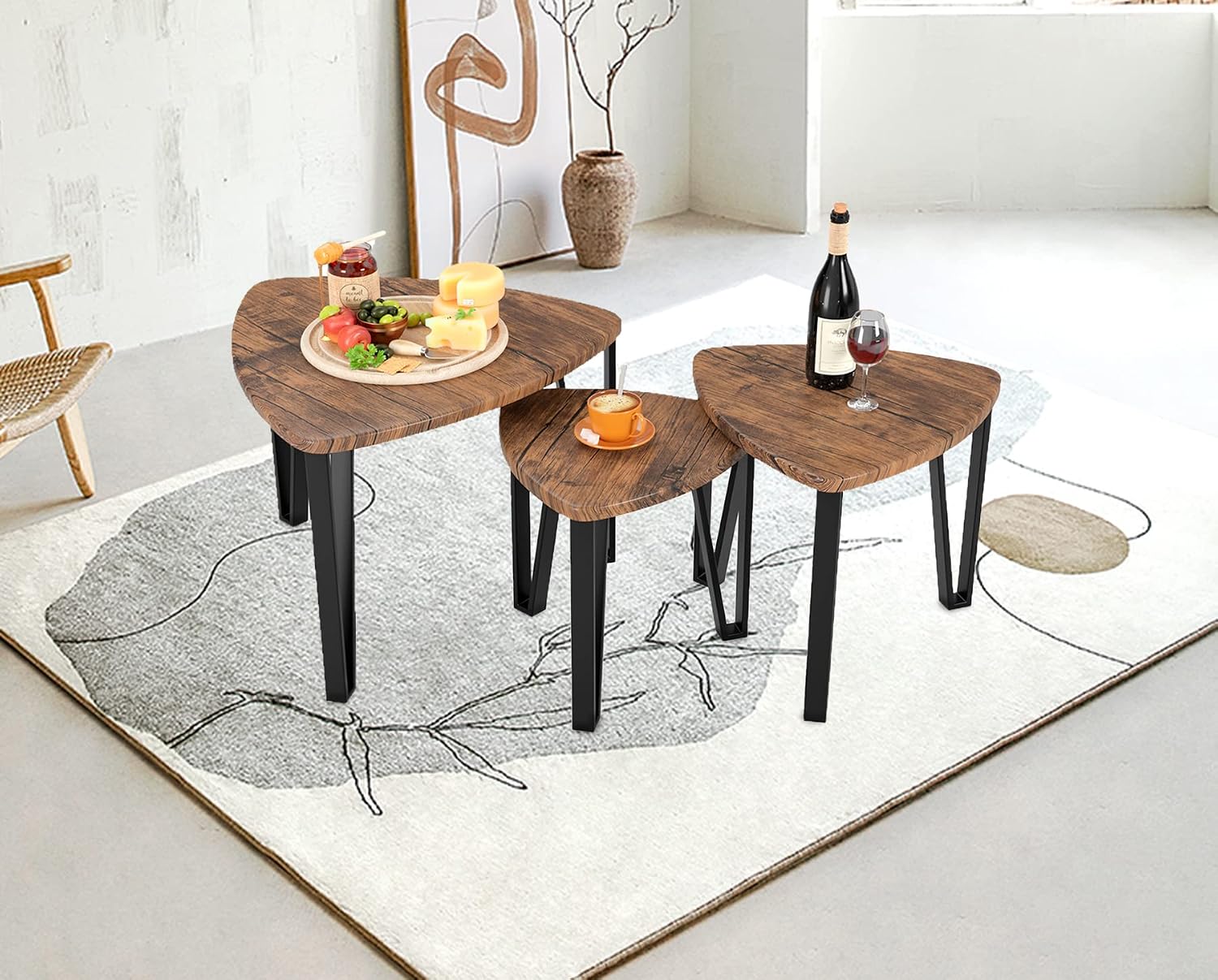 SOMY Nesting Coffee Tables End Table Sets Set of 3 Vintage Side Tables, Nightstand Modern Furniture Table Sets for Home Office Bedroom-Rustic Brown