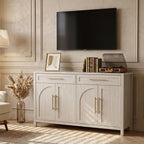 Mid-Century Modern Arched Sideboard, 55" Buffet Cabinet with Storage, 4-Door Accent Cabinet, Long Sideboard Buffet Table for Kitchen, Living Room, White