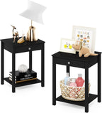 Furinno Classic Side Table Set of 2, 2-Tier Modern End Table with Small Drawer and Open Shelf, Night Stand, Bedside Table, for Living Room, Bedroom, Dark Americano