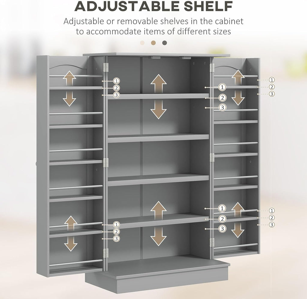 41" Kitchen Pantry Storage Cabinet, Freestanding Kitchen Cabinet with 12 Door Shelves, Double Doors, 5-Tier Shelving and Adjustable Shelves