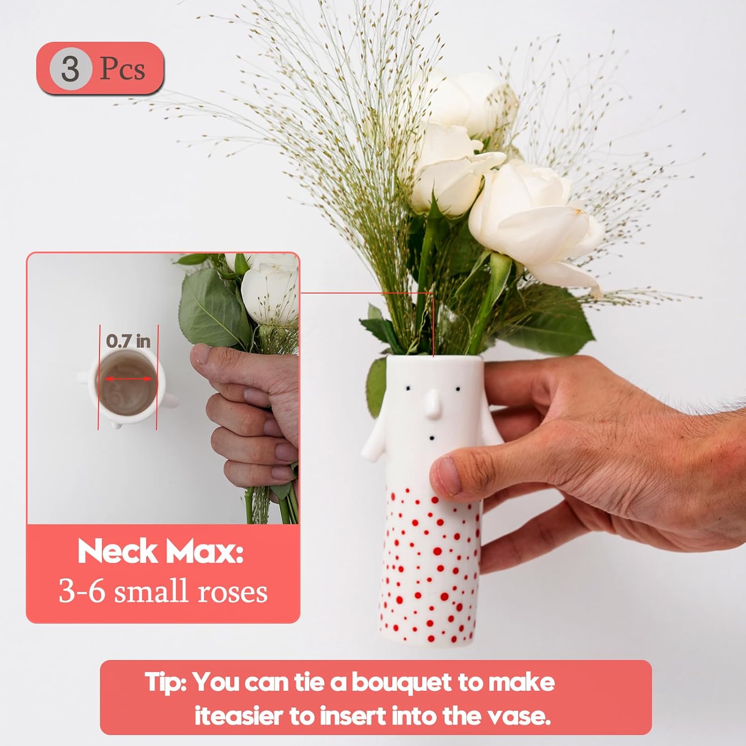 MOUGIGI Family Face Vases Set of 3 - Cute Handmade Ceramic Bud Vases for Pretty Flowers - Unique Modern Decor - Aesthetic Small Flower Holders for Home Elegance