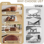 24Inch Round Storage Ottoman, Set of 2, Modern PU Leather Coffee Table with Removable Top, Upholstered Ottoman with Storage Footrest Stool for Living Room, Bedroom (Brown)