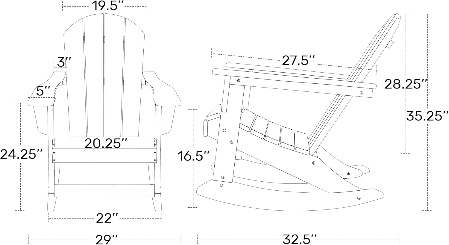 HDPE Laguna Outdoor Rocking Poly Adirondack Chair (Set of 2), Pacific Blue