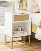 Masupu Rattan Nightstand,Modern Night Stand Boho Farmhouse Wood Bedside Table with Storage Drawer Side End Table for Bedroom,Living Room, White