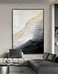 Large 3D Textured Coastal Wall Art in Black and White for Living Room, Hand-Painted Abstract Ocean Wave Oil Painting for Entryways, Modern Minimalist Framed Art for Bedroom Office Decor, Ready to Hang 32" x 48"