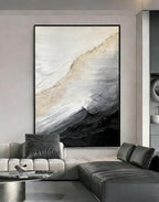 Large 3D Textured Coastal Wall Art in Black and White for Living Room, Hand-Painted Abstract Ocean Wave Oil Painting for Entryways, Modern Minimalist Framed Art for Bedroom Office Decor, Ready to Hang 32" x 48"