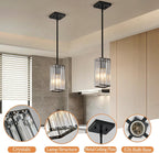 Modern Crystal Pendant Lights Kitchen Island, 3-Pack Black Hanging Light with Clear Crystal Shade, Adjustable Height Pendant Lighting for Kitchen Island Dining Room Bedroom Bar Entryway