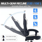 Desk Computer Gaming Chair - High Back Ergonomic Office Chair with Footrest and Lumbar Support, Swivel Comfy Home Gamer Video Game Chairs with Pocket Spring Cushion for Adults (White Leather)