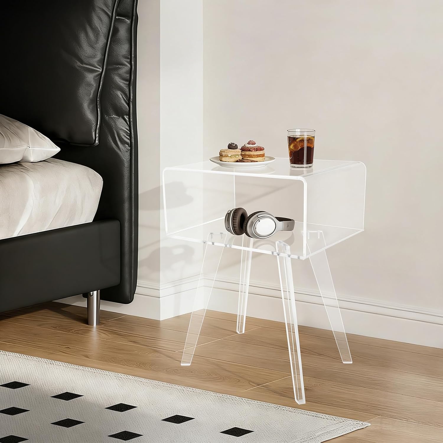 Clear Acrylic Nightstand with 2 Tiers, Modern Transparent Bedside Table, 16.5x11.8x21.7 Inches, Storage Organizer for Bedroom, Living Room, Apartment