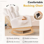 FOXHUNTER Rocking Chair for Nursery with Foot Rest Side Pocket Teddy, White | High Backrest,Headrest,Wooden Base Non-Slip Pads,Nursing Rocking Chair for Breastfeeding,Baby Bedroom,Living Room