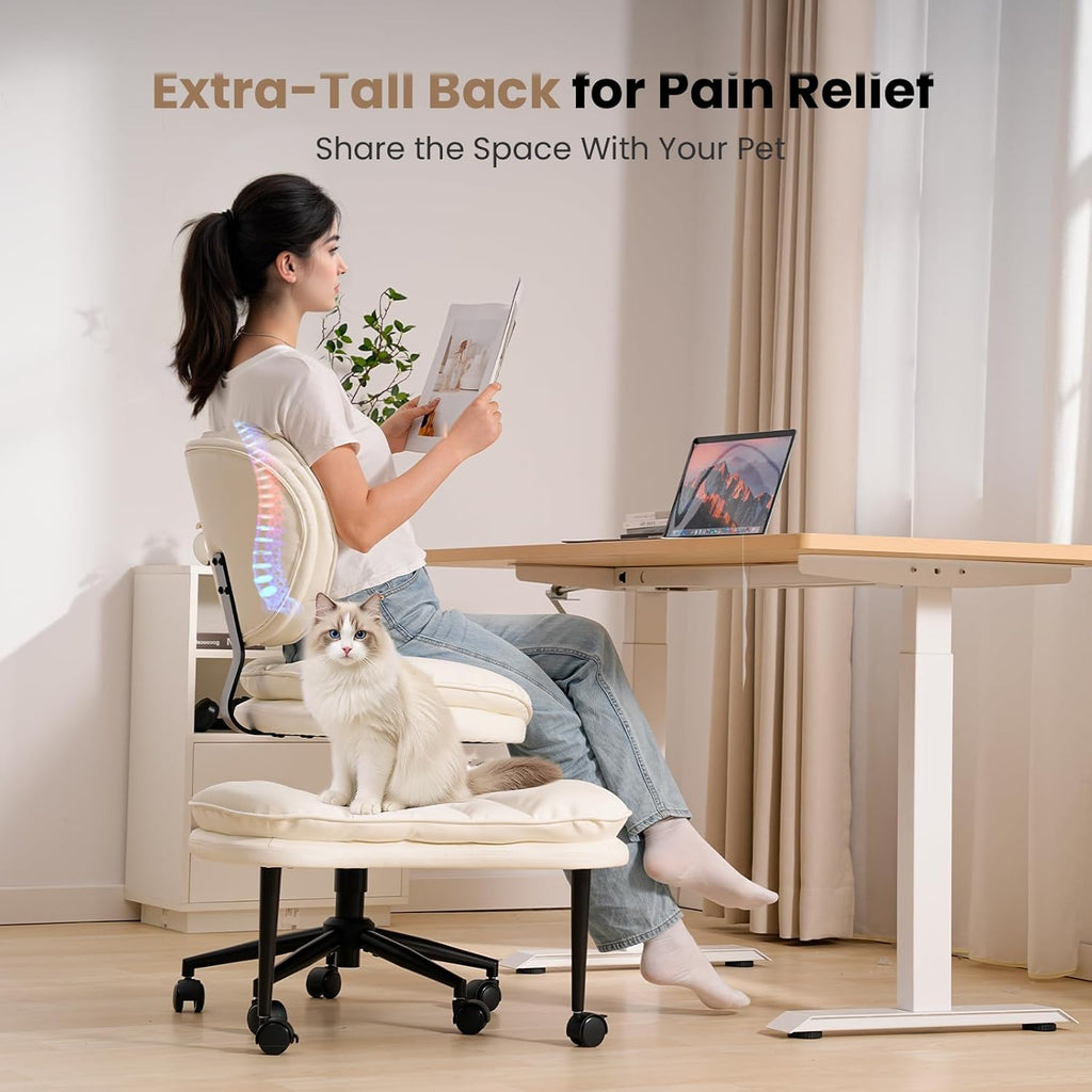 HOMRELEXA Extra-Wide & Tall Cross-Legged Office Chair – Deeply-Padded Cloud Seat, Ergonomic Back Support, Adjustable Height for ADHD & Meditation, White