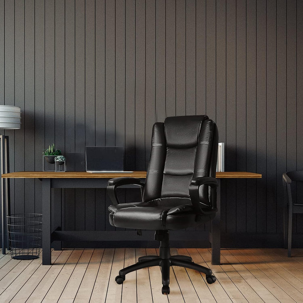 OFIKA Office Chair Computer Desk Chair Gaming - Ergonomic High Back Cushion Lumbar Support with Wheels Comfortable Black Leather Racing Seat Adjustable Swivel Rolling Home Executive (Black)