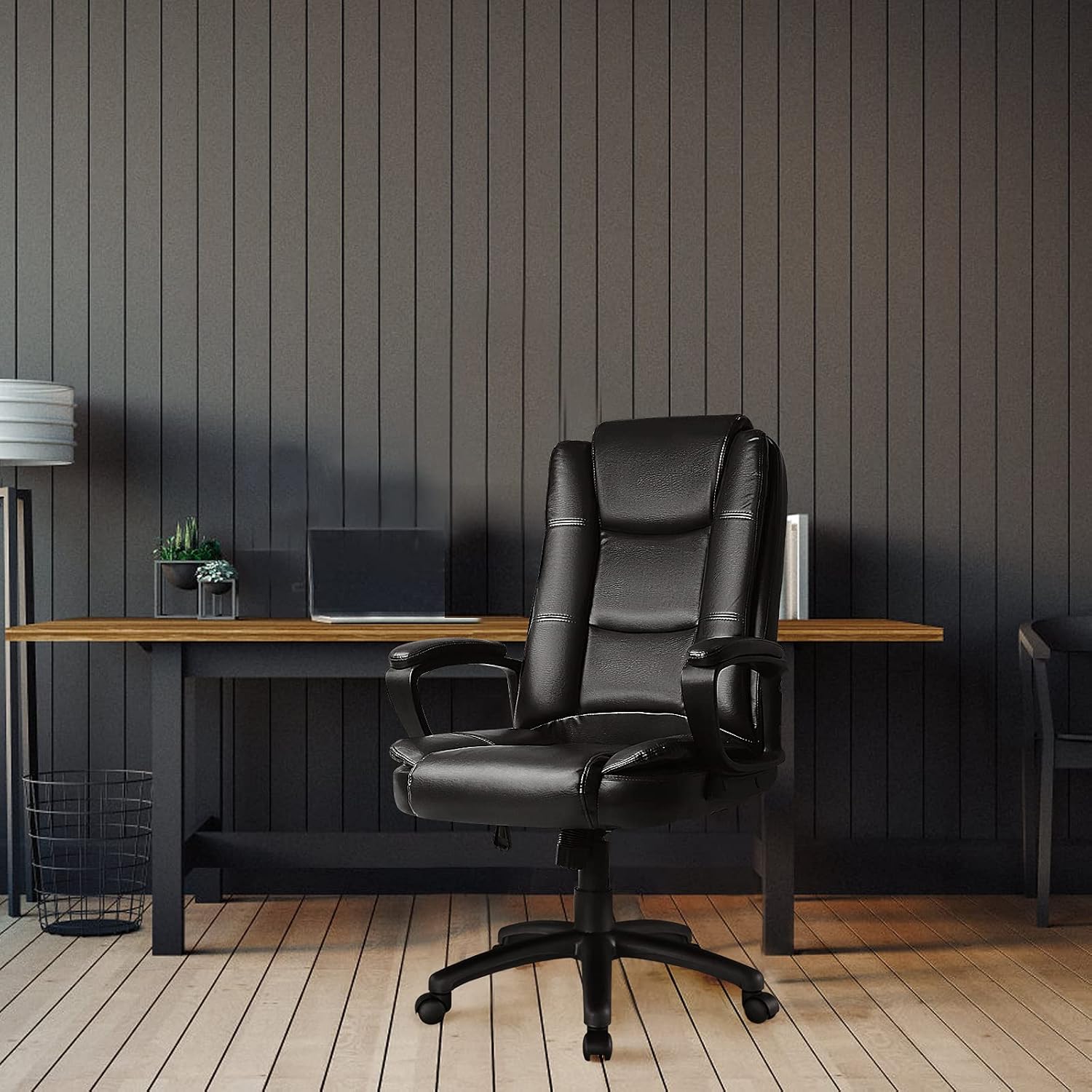 OFIKA Office Chair Computer Desk Chair Gaming - Ergonomic High Back Cushion Lumbar Support with Wheels Comfortable Black Leather Racing Seat Adjustable Swivel Rolling Home Executive (Black)