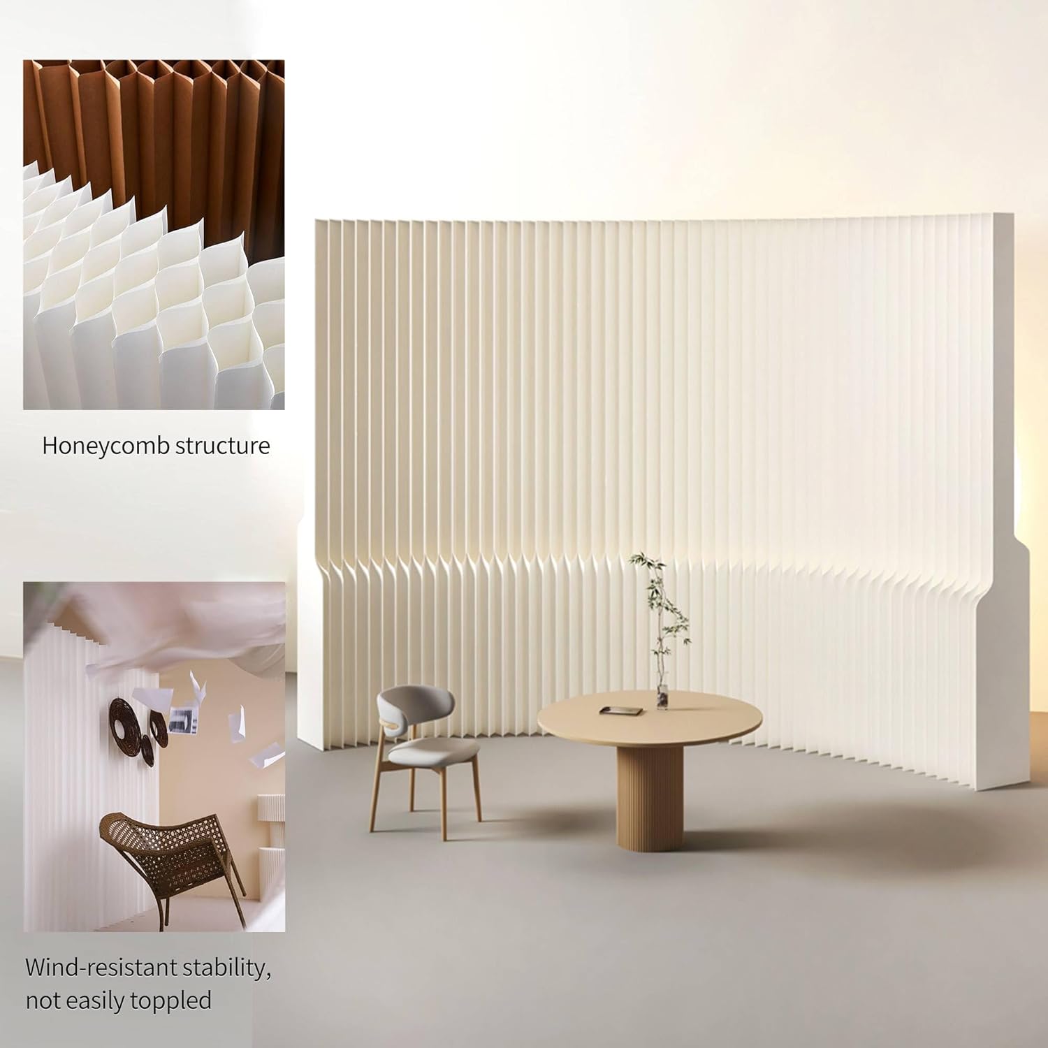 Paper Room Divider, Folding Privacy Screen, Portable Accordion Paper Partition for Temporary Space, Home Office, Events, Exhibitions, Easy Setup No Tools Needed (Style-B)