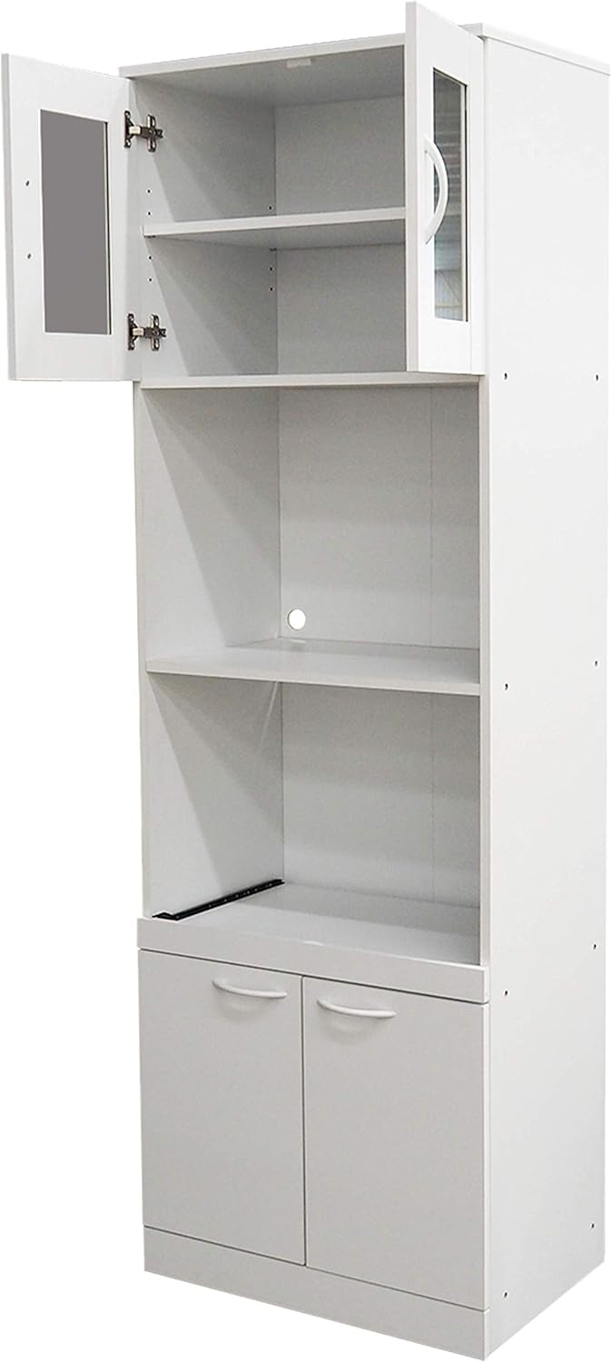 KB Designs - 71" Wood/Glass Kitchen Storage Pantry, Microwave Cabinet, White