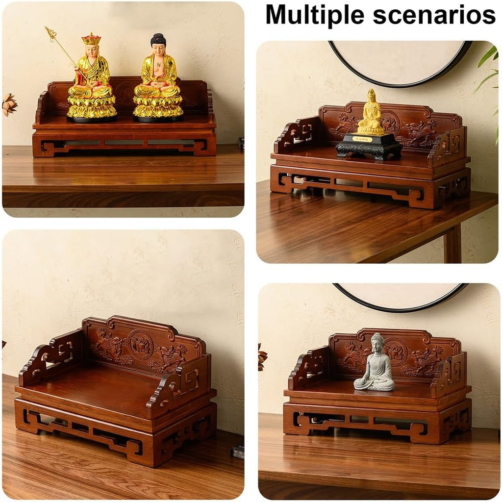 Bamboo Buddha Altar Cabinet, Prayer Meditation Table, Chinese Carving Buddhist Altar Shelf for Living Room, Bedroom, Office(19.6 * 9.8 * 4.3in)