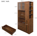 70.87" Tall Kitchen Pantry Cabinet with Pull-Out Storage Shelf and 4-Tier Side Shelf, 2 Drawers, Freestanding Food Hutch with Microwave Stand and Glass Door, Coffee Bar Storage Cabinet, Walnut