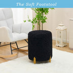 Round Ottoman Foot Stool with Storage and Metal Legs for Living Room Bedroom, Velvet Upholstered Footrest Stool Support 300lbs Modern Padded Seat Ottoman Coffee Table (Black-Long Wool)