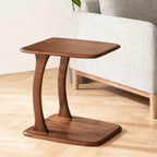 2-Tier C Shaped End Table, Wood Side Table TV Tray Table Couch Table that Slide Under for Small Space, Living Room, Bedroom