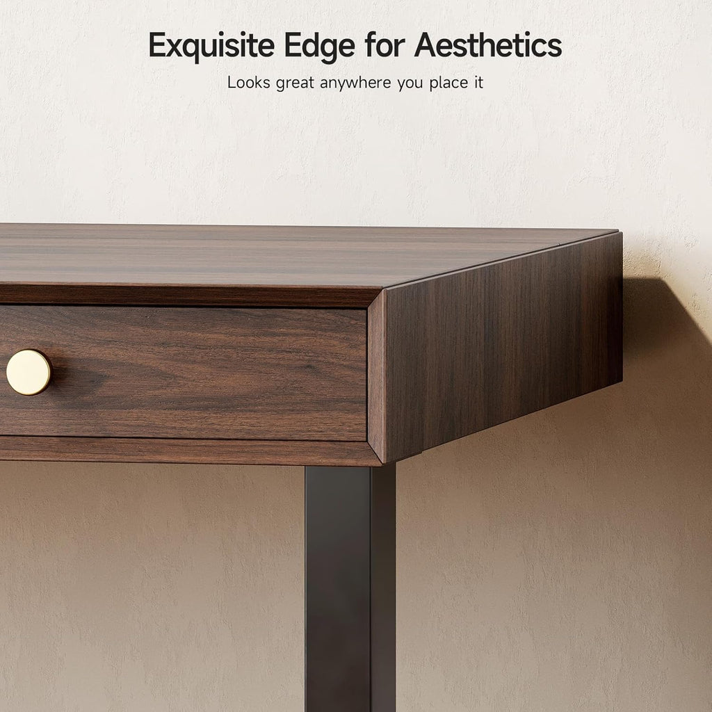 Electric Standing Desk with 3 Drawers, 63 x 24 Inch Height Adjustable Stand up Desk with Storage and Widened Legs, Retro Home Office Desks with Memory Controller for Computer Workstation, Walnut
